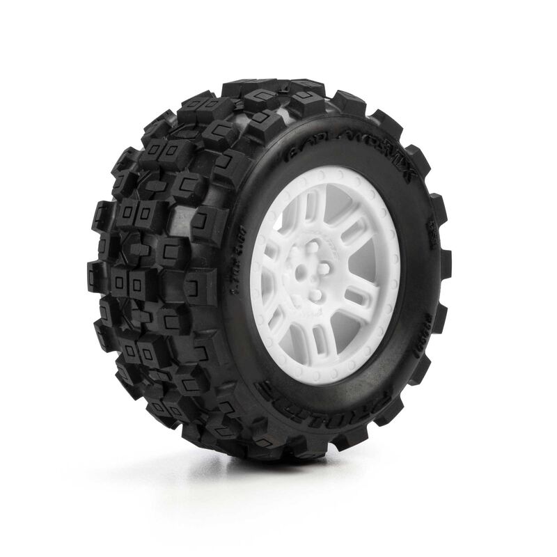 Pro-Line Racing 1/16 Badlands MX Front/Rear MT Tires Mounted 12mm White Split Six (2): ARRMA MINI KRATON