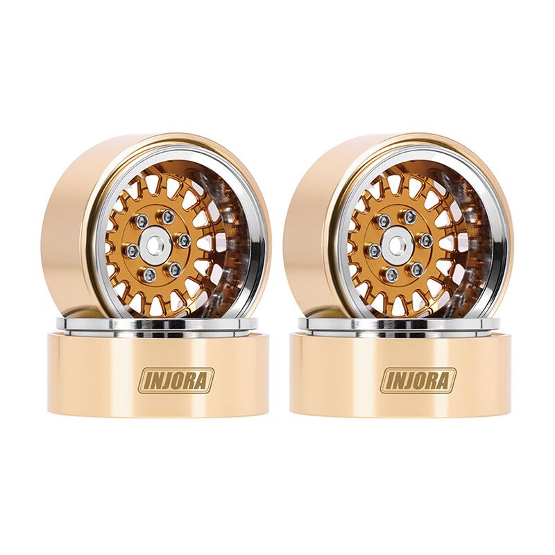 INJORA MW1316 1.3 Brass & Aluminum ModulWheel -4.05mm Offset Beadlock Rock Crawler Wheels, Orange (4)