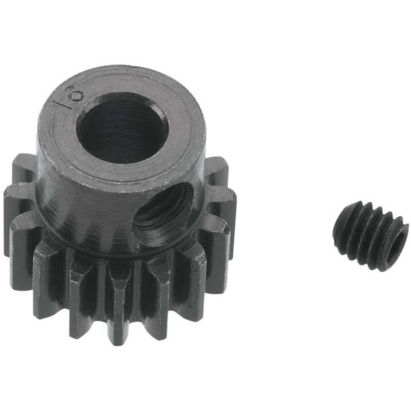 Extra Hard 16 Tooth Blackened Steel 32p Pinion, 5mm