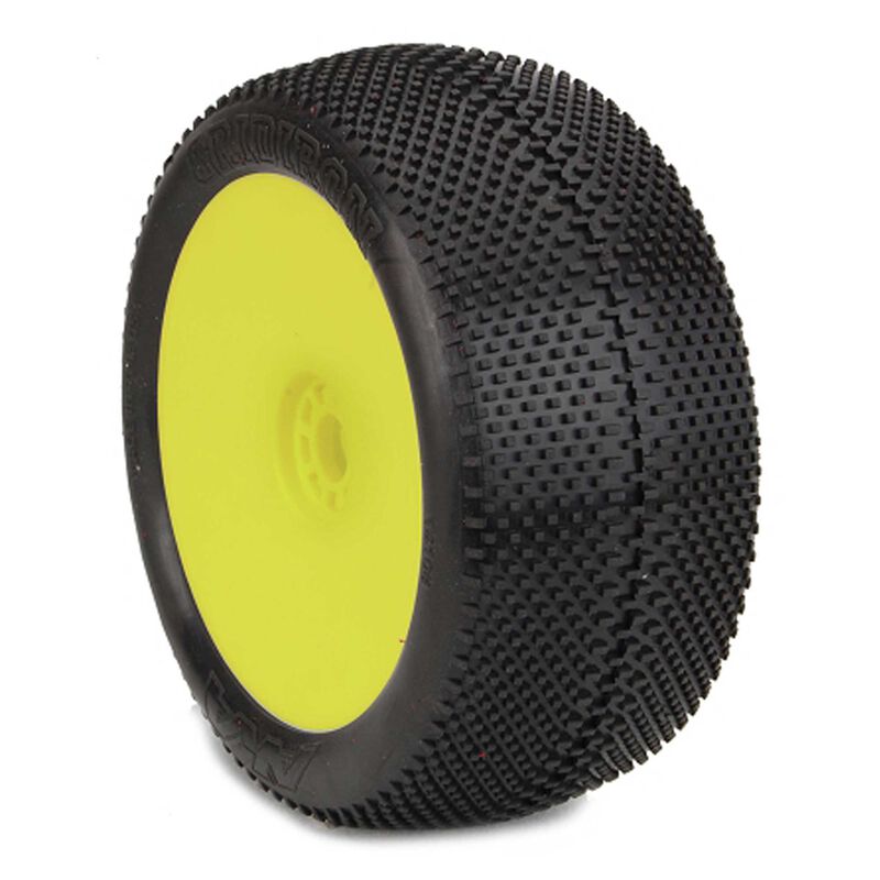 1/8 EVO Gridiron Medium Long Wear Pre-Mounted Tires, Yellow Wheels (2): Truggy