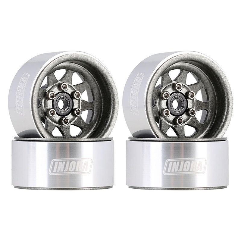 INJORA 1.0" Stamped Steel Beadlock Rock Crawler Wheels, Grey (4)