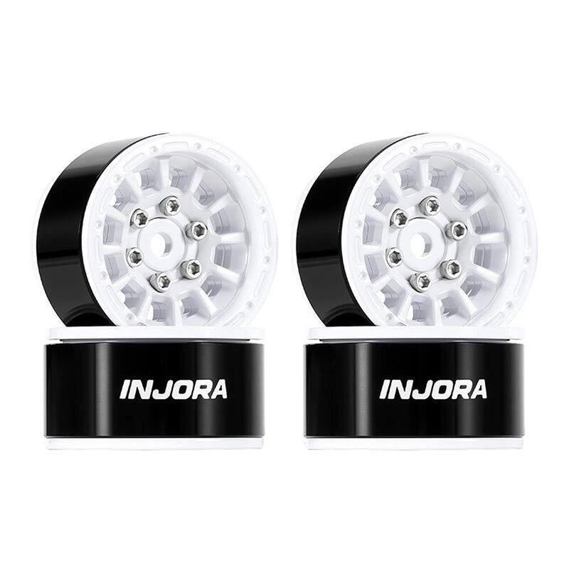 INJORA 1.0" Aluminum Beadlock Rock Crawler Wheels, White (4)