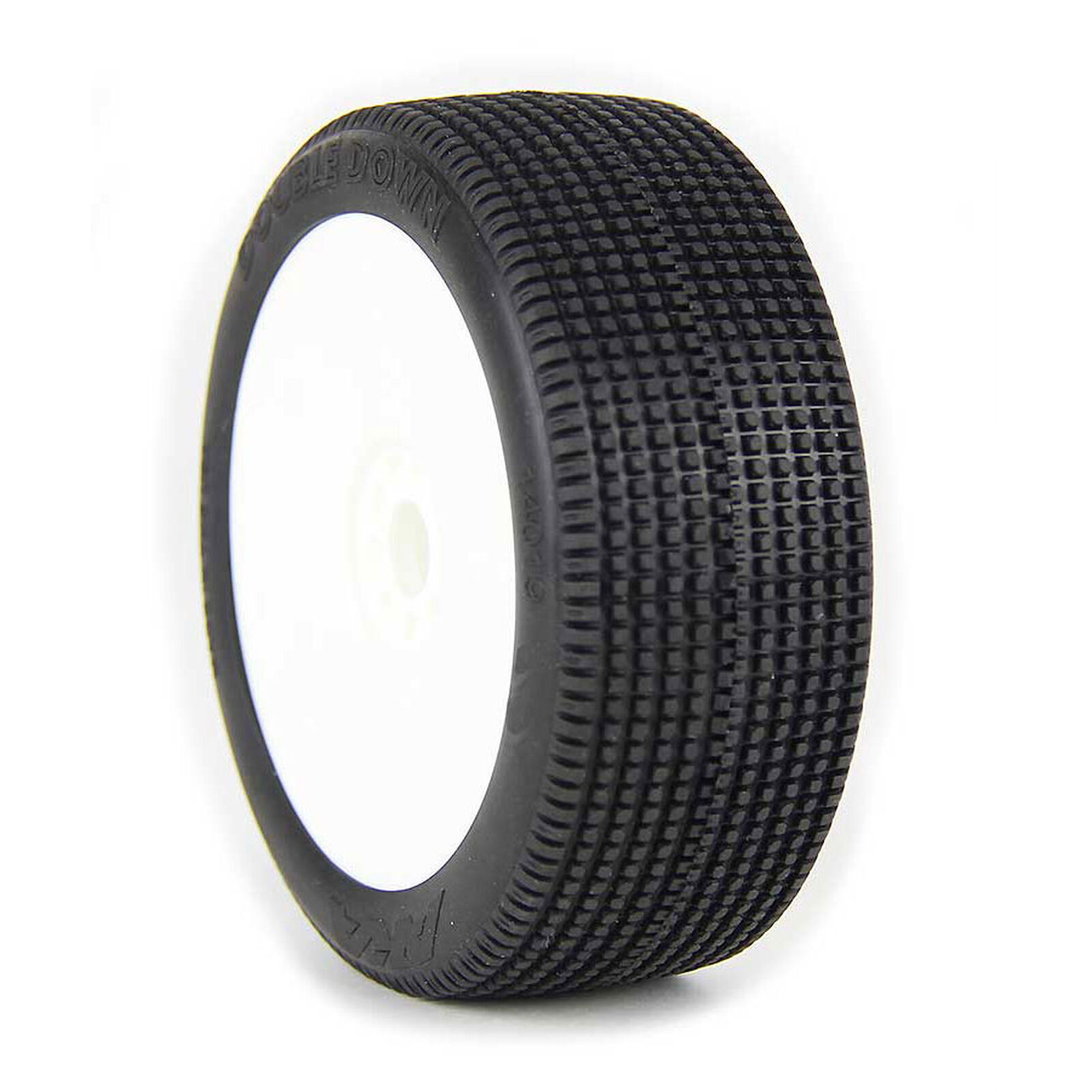 1/8 Double Down Super Soft Long Wear Pre-Mounted Tires, White EVO Wheels (2): Buggy
