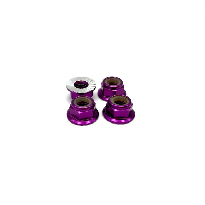 REEFS RC Aluminum 5mm Flanged & Serrated Lock Nuts, Purple (4)