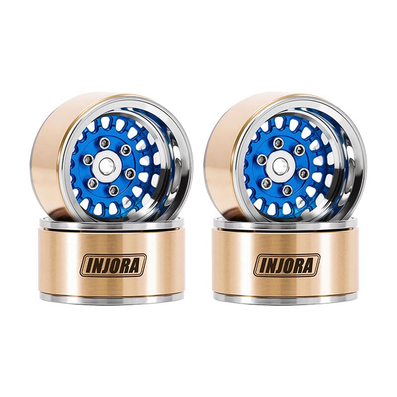 INJORA MW1016 1.0 Brass & Aluminum ModulWheel -4.40mm Offset Beadlock Rock Crawler Wheels, Blue (4)