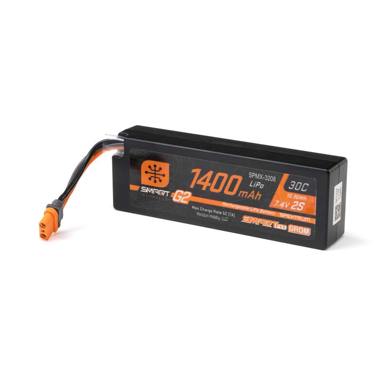 Spektrum Accessories 7.4V 1400mAh 2S 30C Smart G2 LiPo Battery: IC2 SmartFit Case
