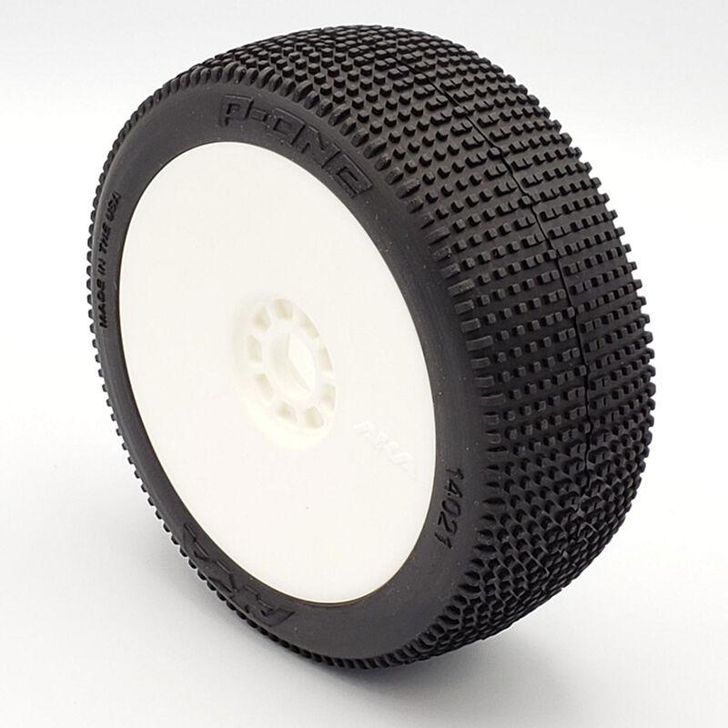 1/8 P1 Soft Long Wear Pre-Mounted Tires, White EVO Wheels (2): Buggy