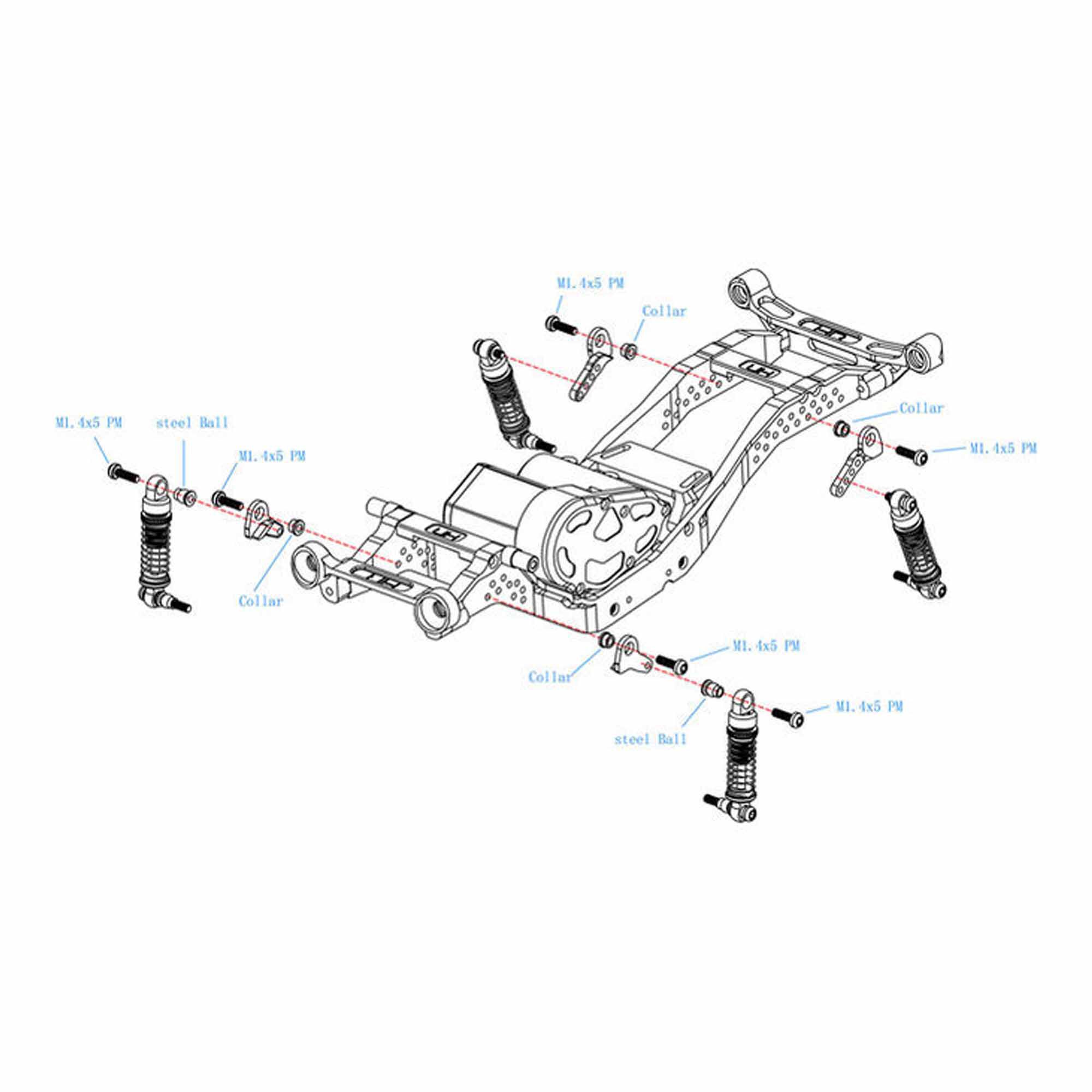 Hot Racing Aluminum Front & Rear Flex Blade Suspension Set, 1/30