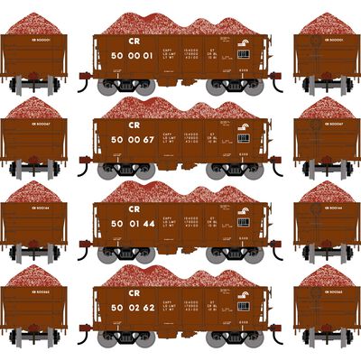 HO ATH 26' PC&F Ore Car Tight-Bottom Low-Side w/Load, CR 500001/500067/500144/500262 (4) HO ATH 26' PC&F Ore Car Tight-Bottom Low-Side w/Load, CR 500001/500067/500144/500262 (4)