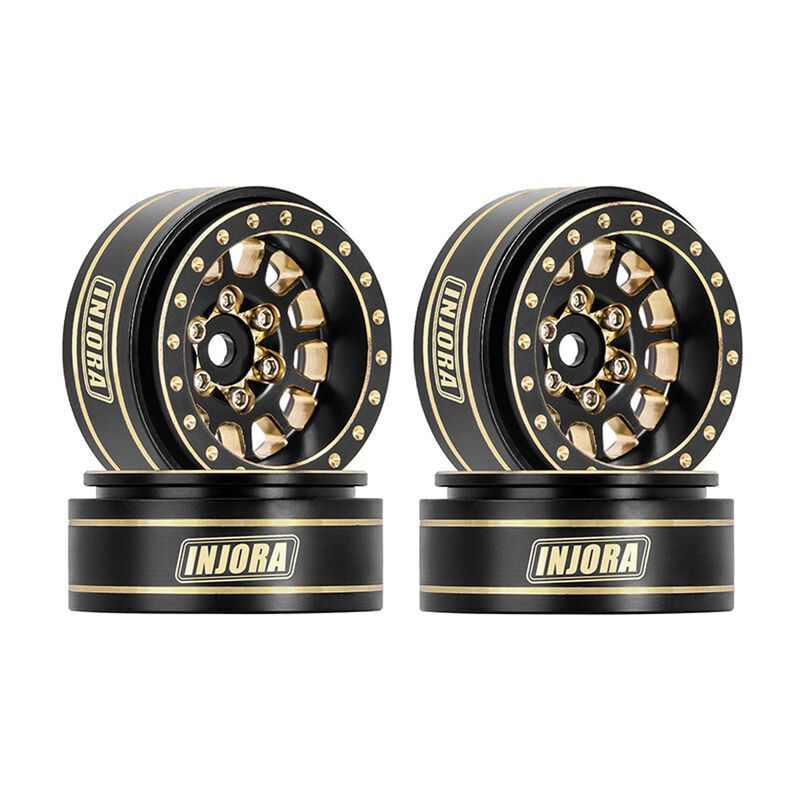 INJORA W1101 1.0" Plus Brass -3.75mm Offset Beadlock Rock Crawler Wheels, Black & Gold (4)