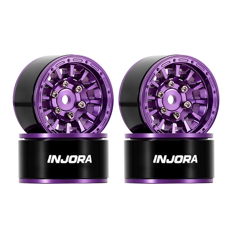 INJORA 1.0" Aluminum Beadlock Rock Crawler Wheels, Purple (4)