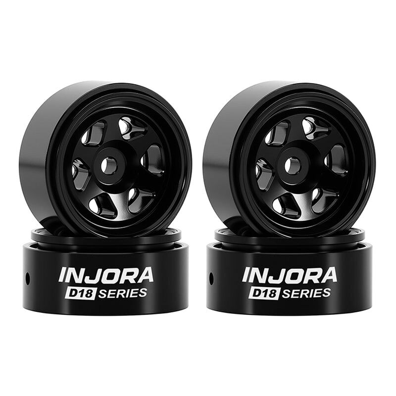 INJORA 1/30 .7" D18 6-Spoke Beadlock Rock Crawler Wheels, Black (4)