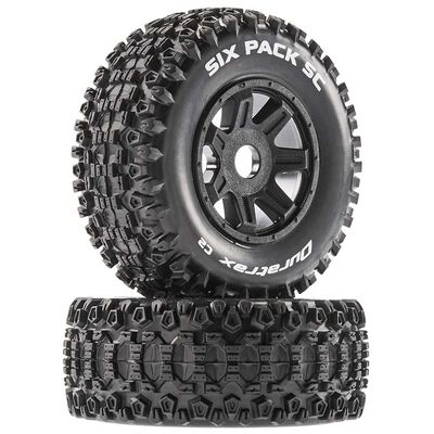 Six Pack SC Mounted Soft Tires, Black 17mm Hex (2) Six Pack SC Mounted Soft Tires, Black 17mm Hex (2)