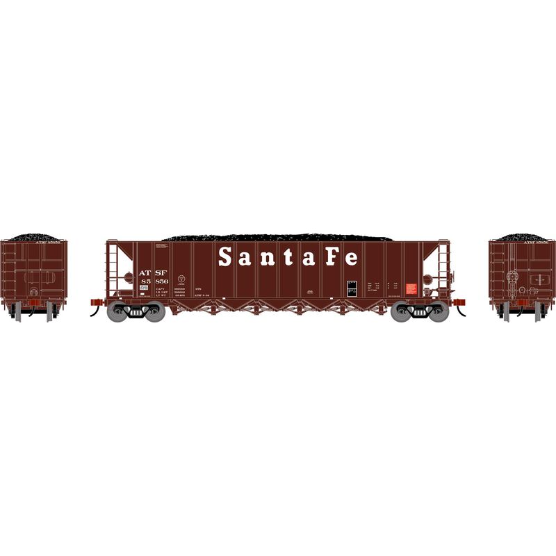Athearn HO ATH Ortner 5-Bay Rapid Discharge Hopper w/Coal Load, ATSF #85856