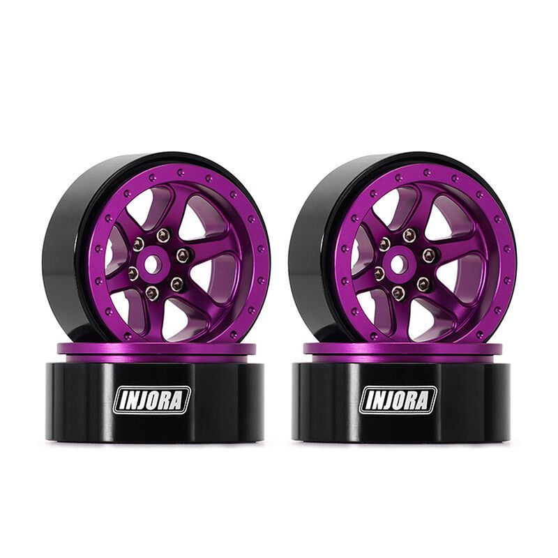 INJORA W1309 1.3" Aluminum -4.05mm Offset Beadlock Rock Crawler Wheels, Purple (4)