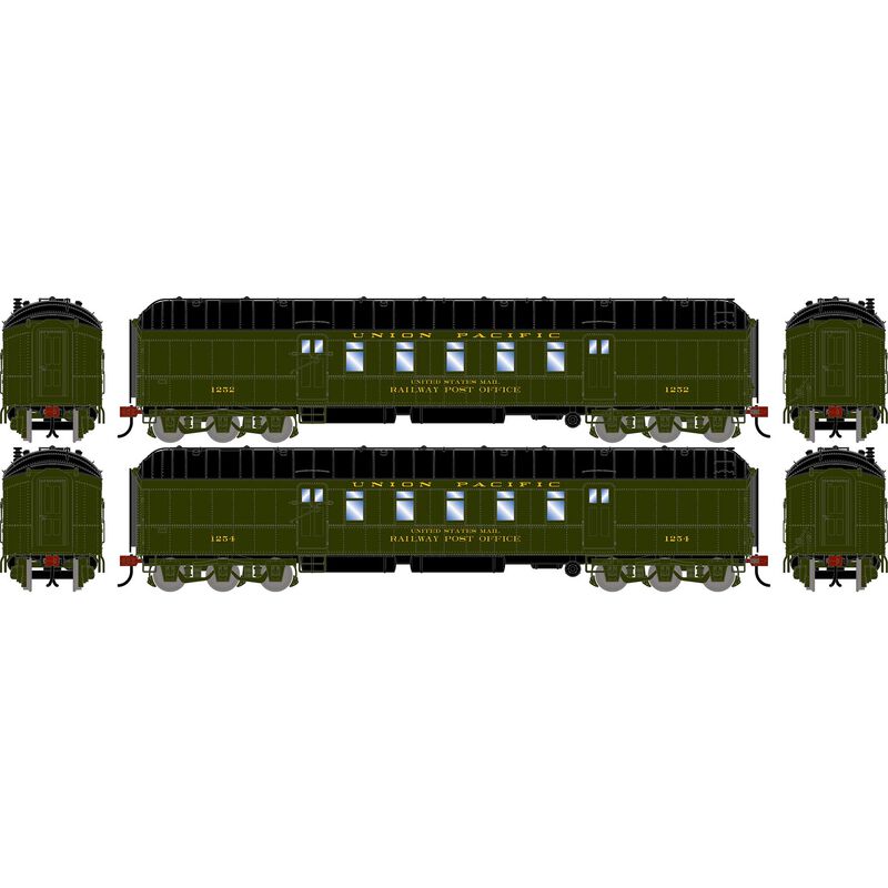 HO ATH 60' Pullman Common Standard Postal Car, UP #1252/1254 (2)