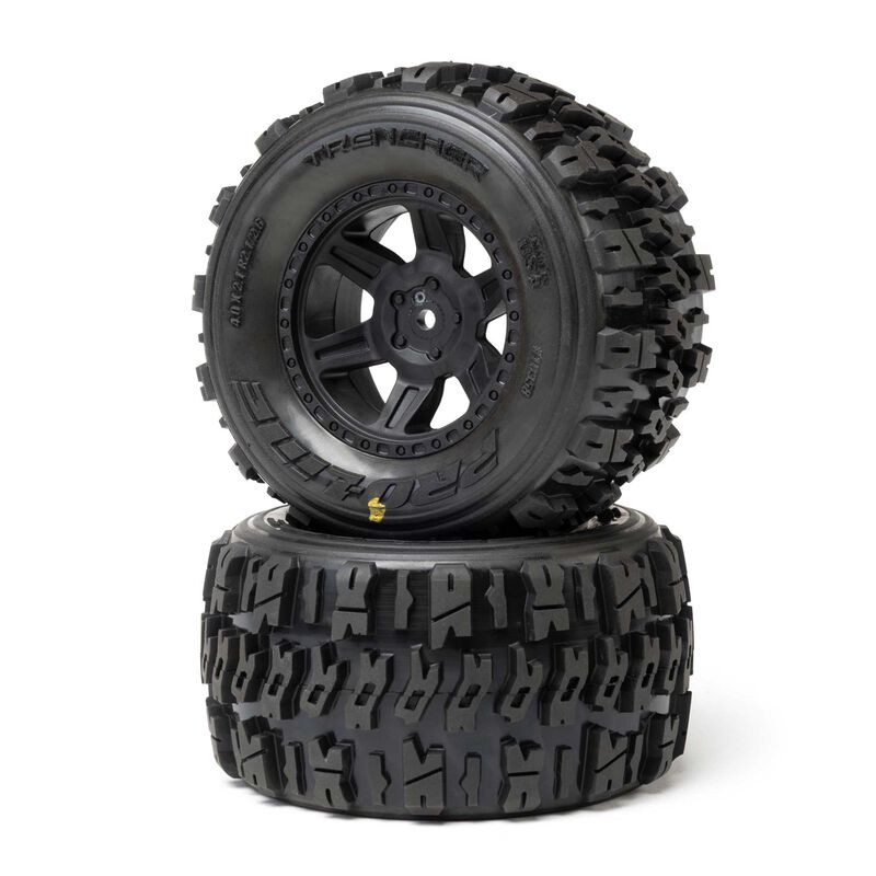 Pro-Line Racing 1/16 Trencher Front/Rear Tires Mounted Desperado 2.0 Wheels, 12mm Hex, Black (2): Traxxas Mini Maxx