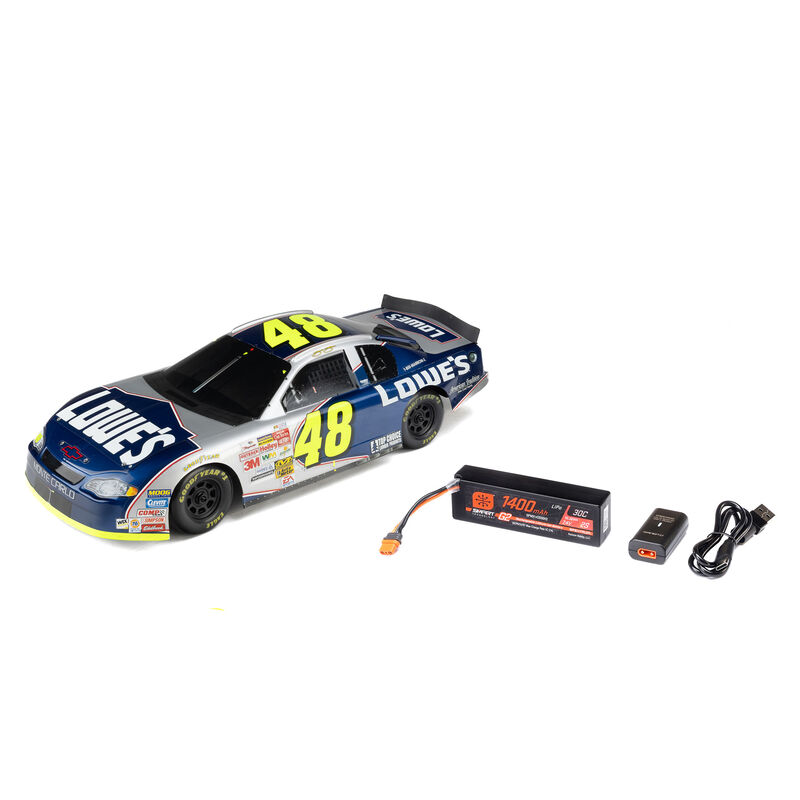 Losi 1/12 NASCAR RC Race Car Jimmie Johnson No. 48 Lowes Chevrolet Monte Carlo 2S AWD RTR Brushed On-Road (Battery & Charger Included), Blue Losi 1/12 NASCAR RC Race Car Jimmie Johnson No. 48 Lowes Chevrolet Monte Carlo 2S AWD RTR Brushed On-Road (Battery & Charger Included), Blue