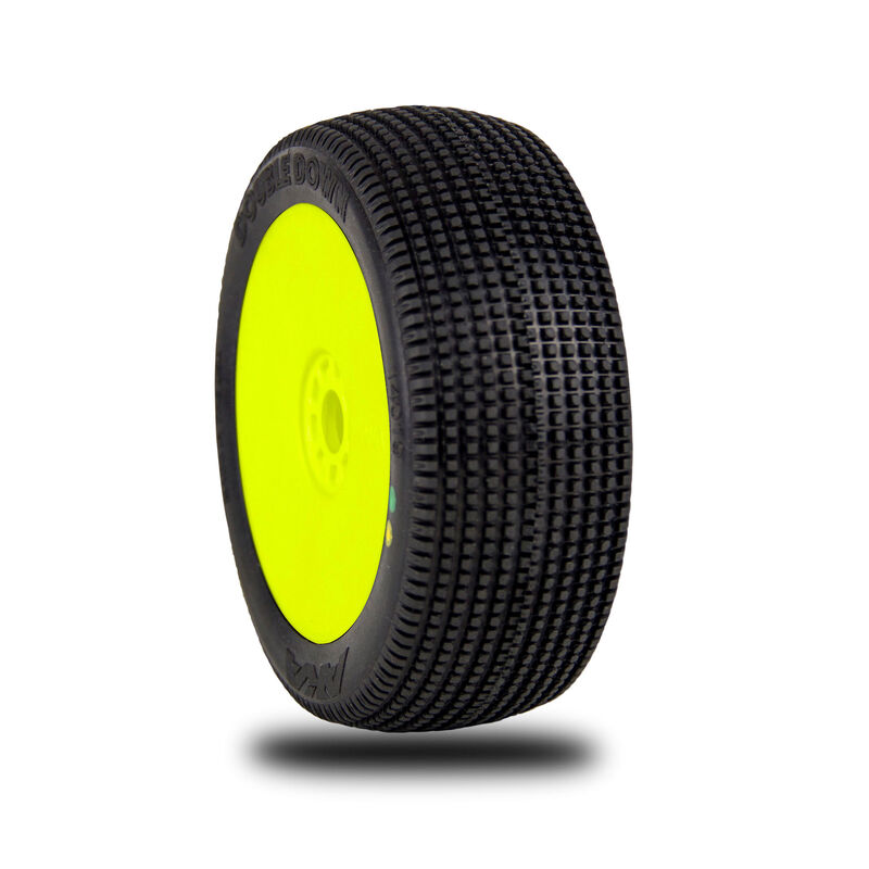 1/8 Double Down Soft Long Wear Pre-Mounted Tires, Yellow EVO Wheels (2): Buggy