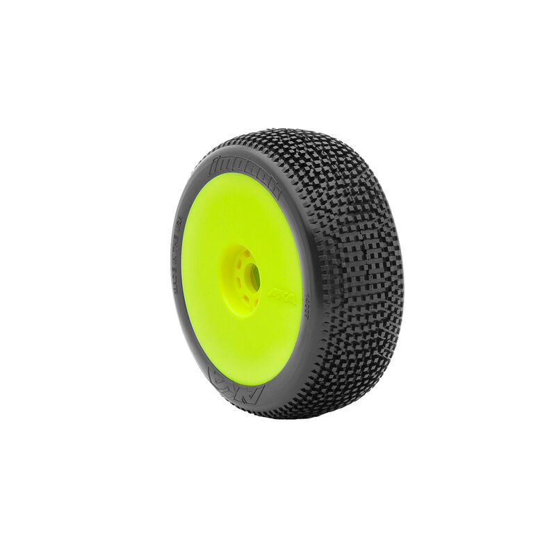 1/8 Impact Medium Long Wear Pre-Mounted Tires, Yellow EVO Wheels (2): Buggy