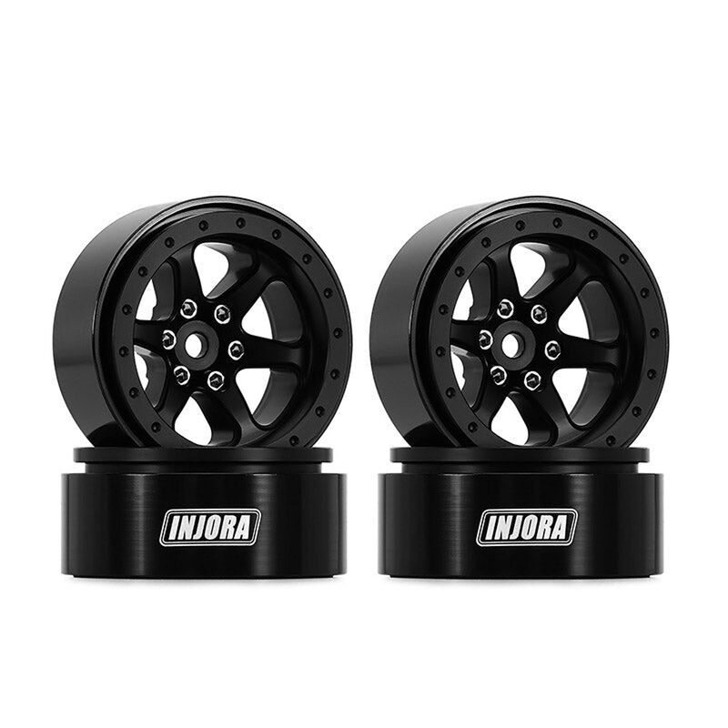 INJORA W1309 1.3" Aluminum -4.05mm Offset Beadlock Rock Crawler Wheels, Black (4)
