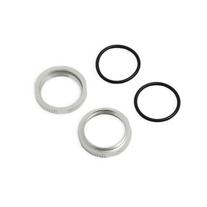 TEKNO RC LLC Aluminum Shock Adjustment Nuts & O-Rings, Silver (2)