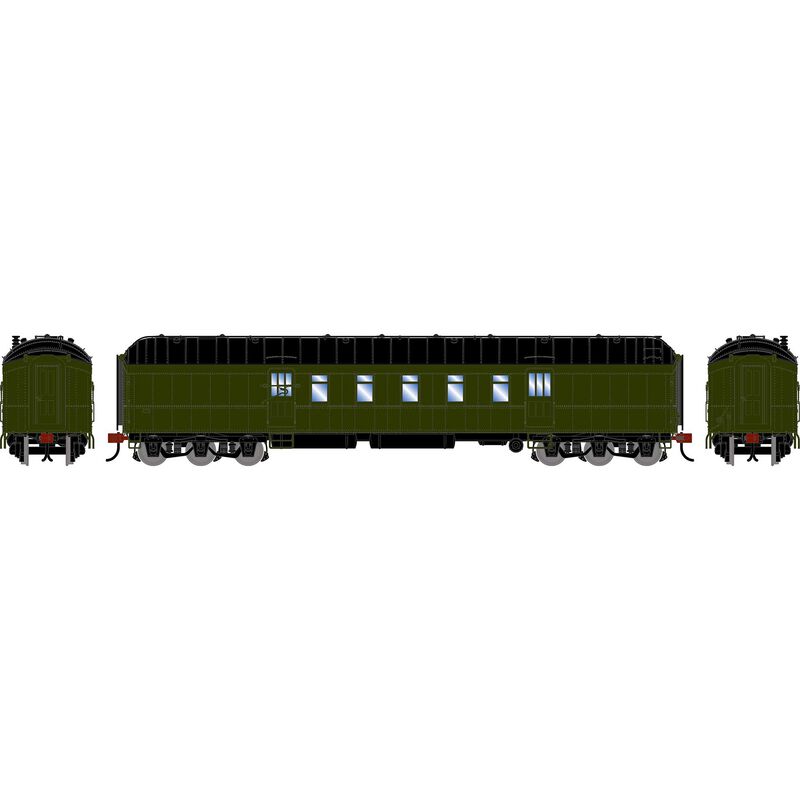 HO ATH 60' Pullman Common Standard Postal Car, Green Unlettered