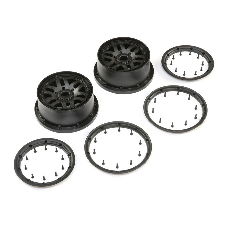 1/5 Front/Rear 4.75 Wheel and Beadlock Set, 24mm Hex, Black (2): 5ive-T 2.0