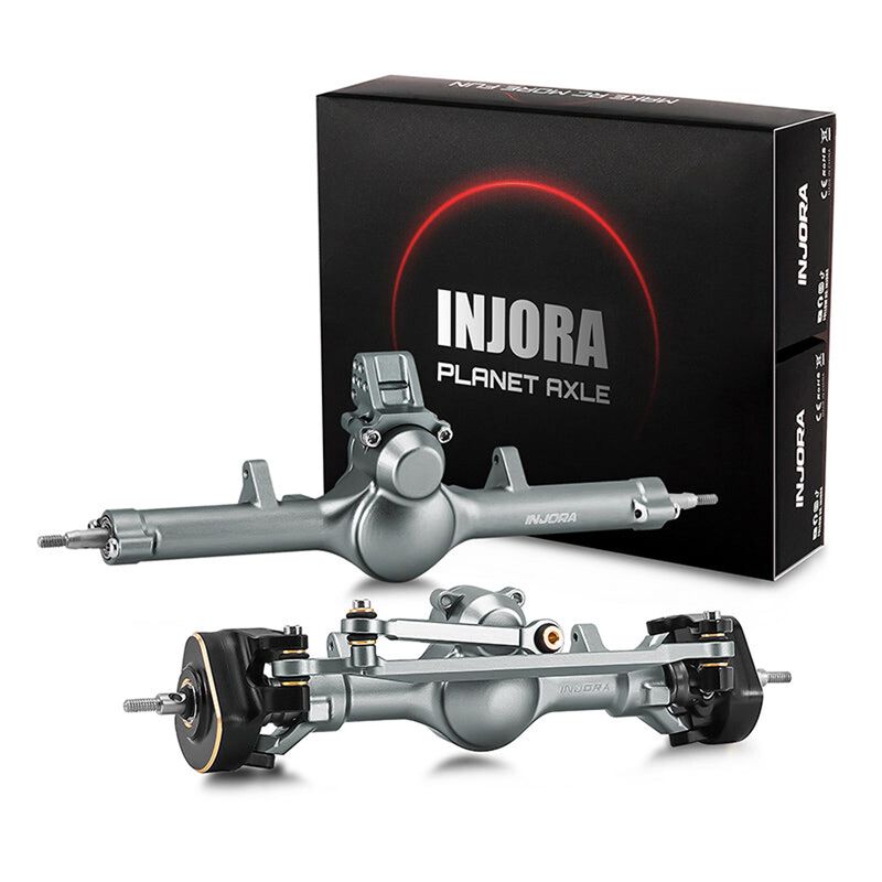 INJORA Aluminum/ Brass Front & Rear +4mm Planet Axle Set, Grey, 1/24 Axial SCX24
