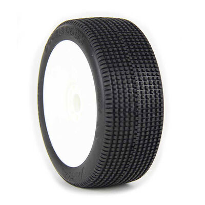 1/8 Double Down Soft Long Wear Pre-Mounted Tires, White EVO Wheels (2): Buggy 1/8 Double Down Soft Long Wear Pre-Mounted Tires, White EVO Wheels (2): Buggy