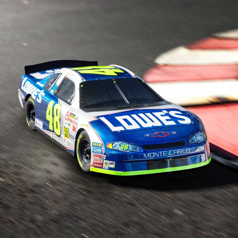 Losi 1/12 NASCAR RC Race Car Jimmie Johnson No. 48 Lowes Chevrolet Monte Carlo 2S AWD RTR Brushed On-Road (Battery & Charger Included), Blue Losi 1/12 NASCAR RC Race Car Jimmie Johnson No. 48 Lowes Chevrolet Monte Carlo 2S AWD RTR Brushed On-Road (Battery & Charger Included), Blue