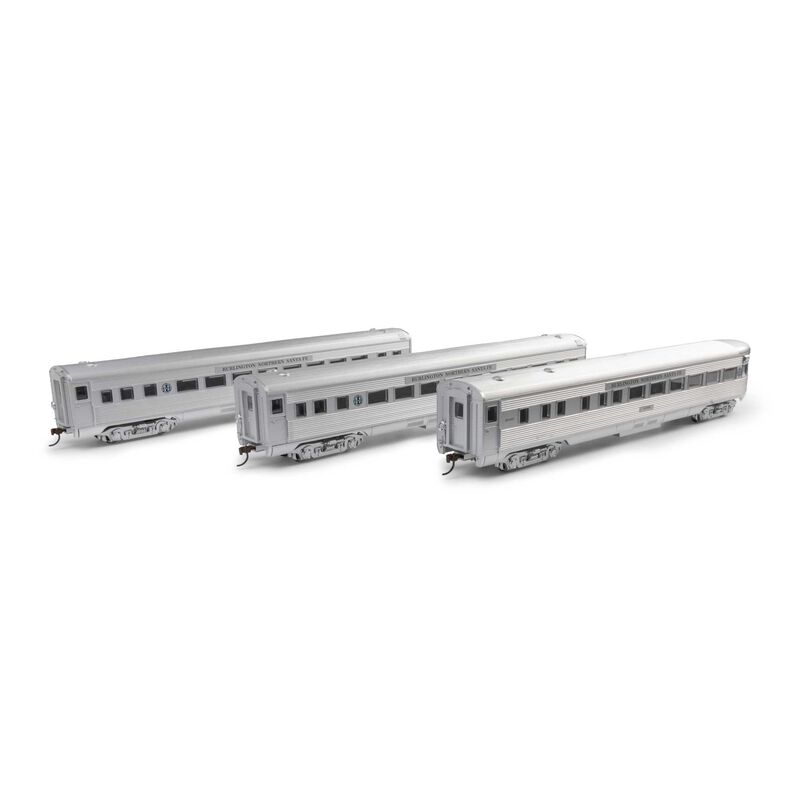 Roundhouse HO RND Streamline Cars, BNSF #29 'Valley View' Coach/64 'Marias Pass' Coach/6 'Topeka'Observation(3)