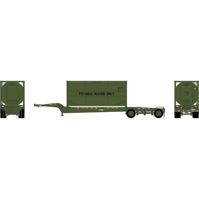 HO Drop-Frame Spread-Axle Chassis with Container, Chassis- Green #122477; Container- USAU #225549 1 HO Drop-Frame Spread-Axle Chassis with Container, Chassis- Green #122477; Container- USAU #225549 1