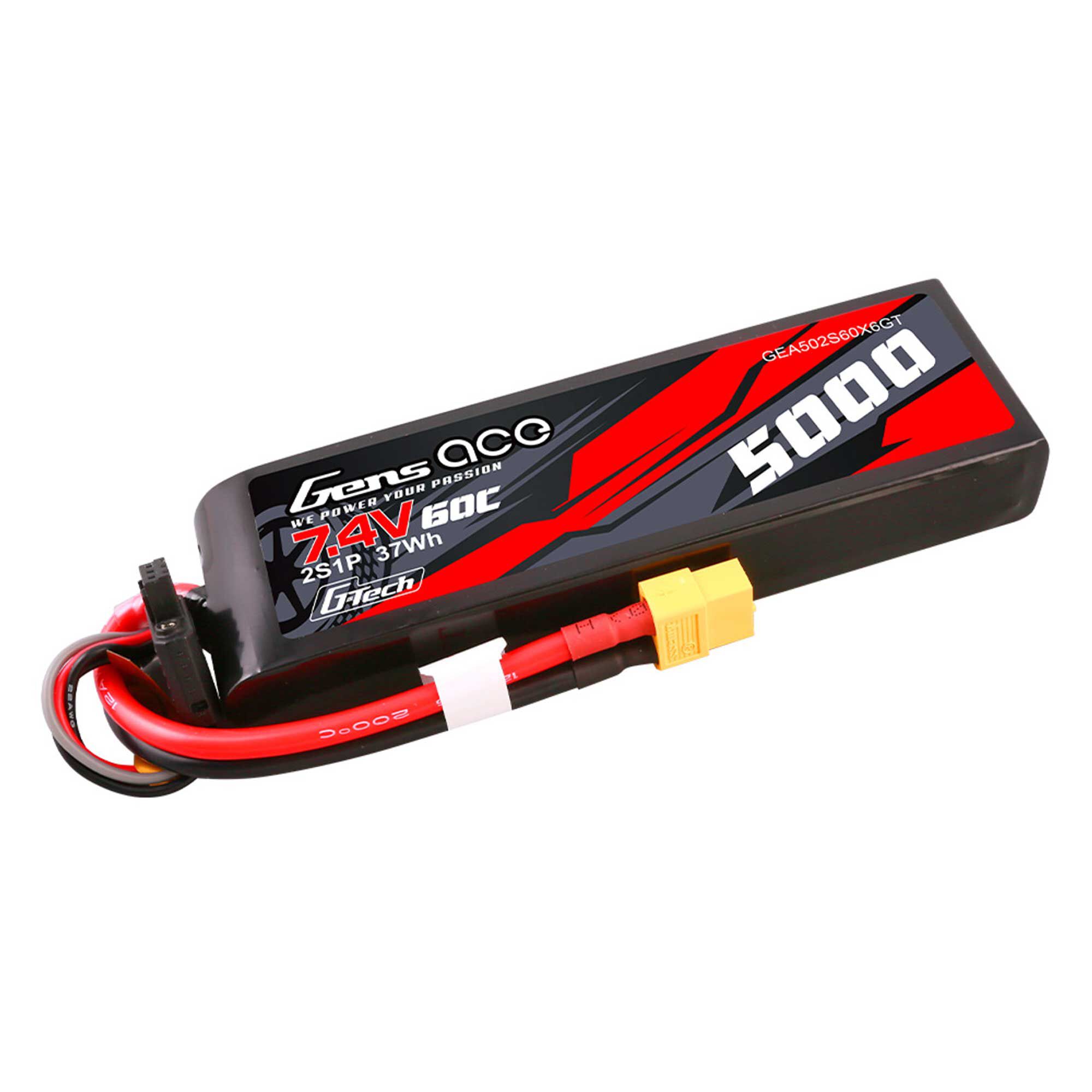 Gens ace 7.4V 5000mAh 2S 60C G-Tech LiPo Battery: XT60 | Horizon Hobby