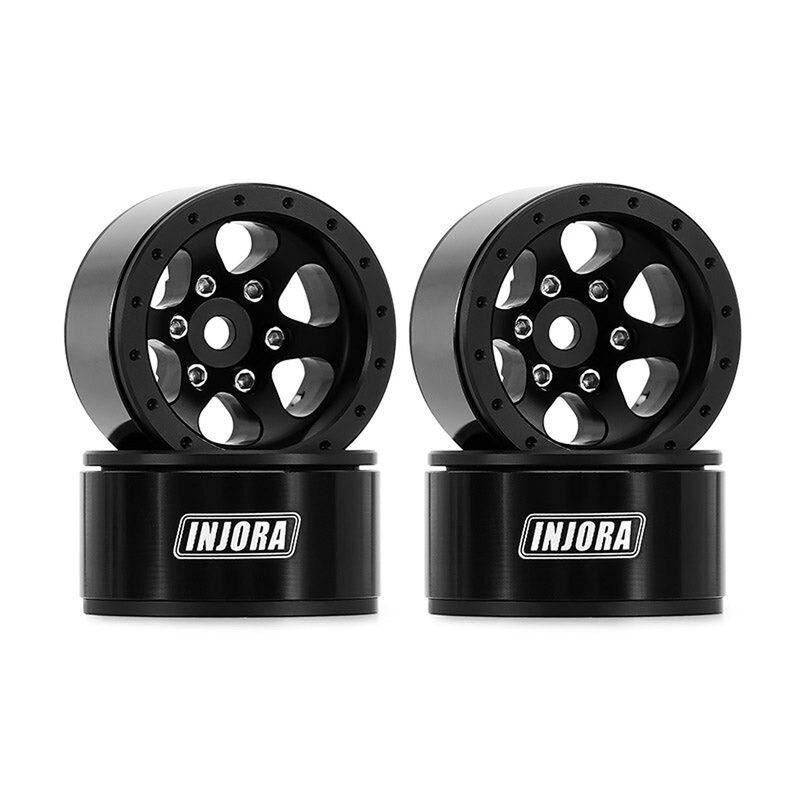 INJORA W1012 1.0" Aluminum -4.70mm Offset Beadlock Rock Crawler Wheels, Black (4)
