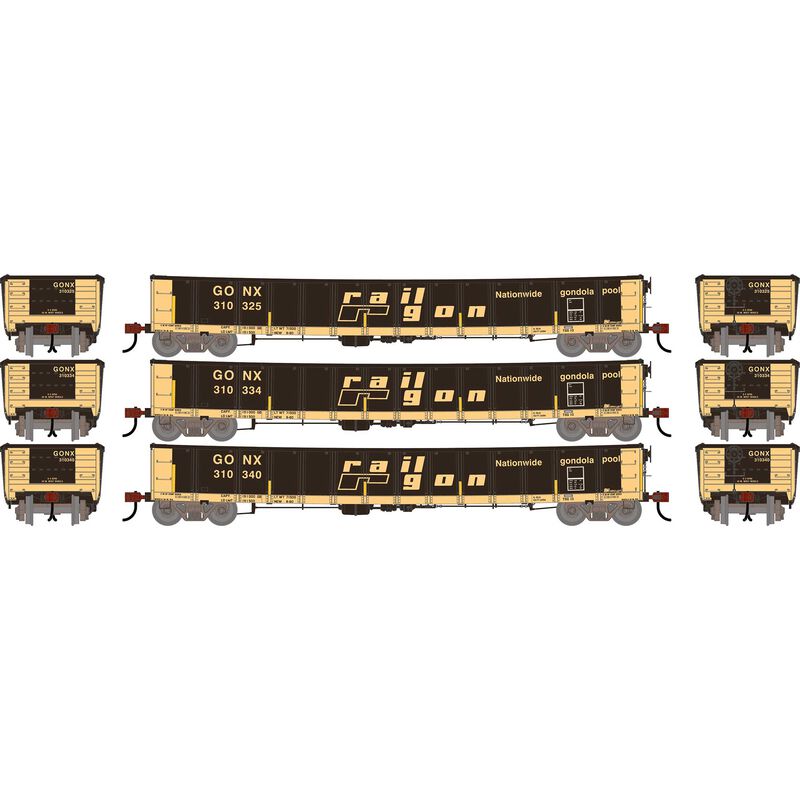 HO ATH 52' Mill Gondola,Primed For Grime CarKnocker GONX w/Reflectors #310325/310334/310340 (3)