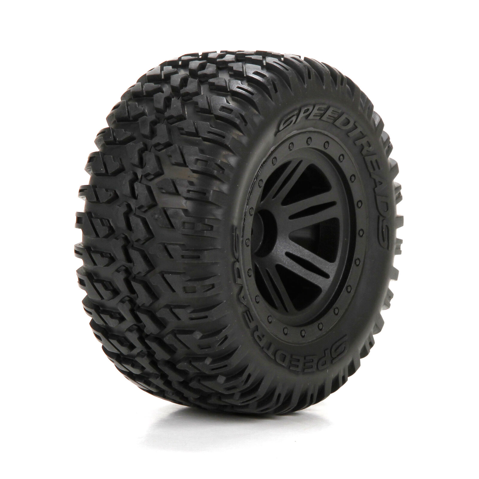 Front/Rear Tire, Premounted, Black Wheel (2): 1/10 AMP MT/DB