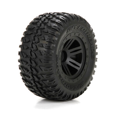Front/Rear Tire, Premounted, Black Wheel (2): 1/10 AMP MT/DB Front/Rear Tire, Premounted, Black Wheel (2): 1/10 AMP MT/DB
