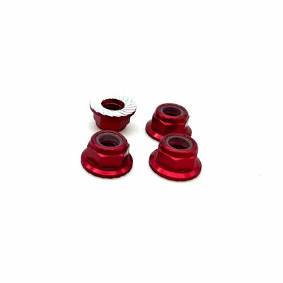 5mm Aluminum Flanged & Serrated Lock Nuts, Red (4) 5mm Aluminum Flanged & Serrated Lock Nuts, Red (4)