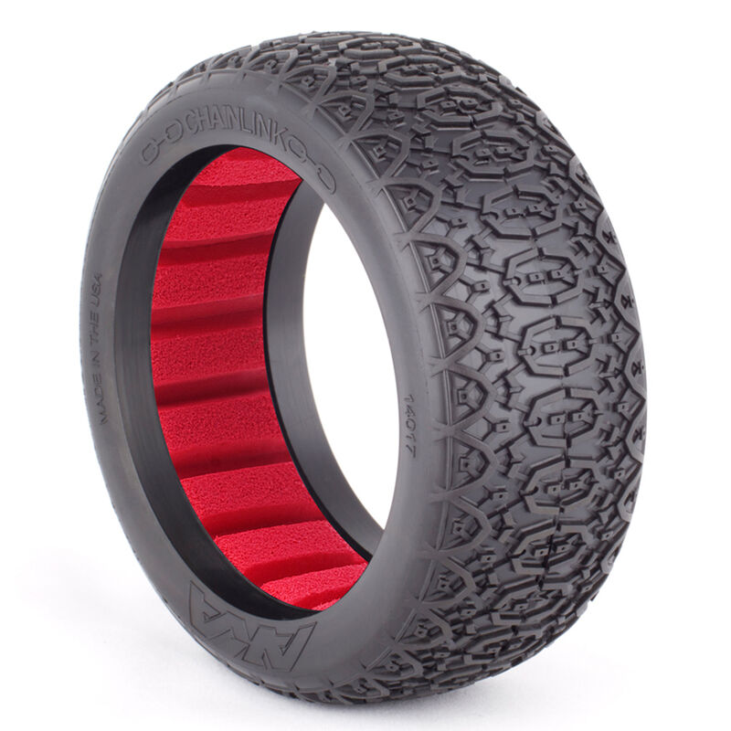 1/8 Chain Link Super Soft Tires, Red Inserts (2): Buggy