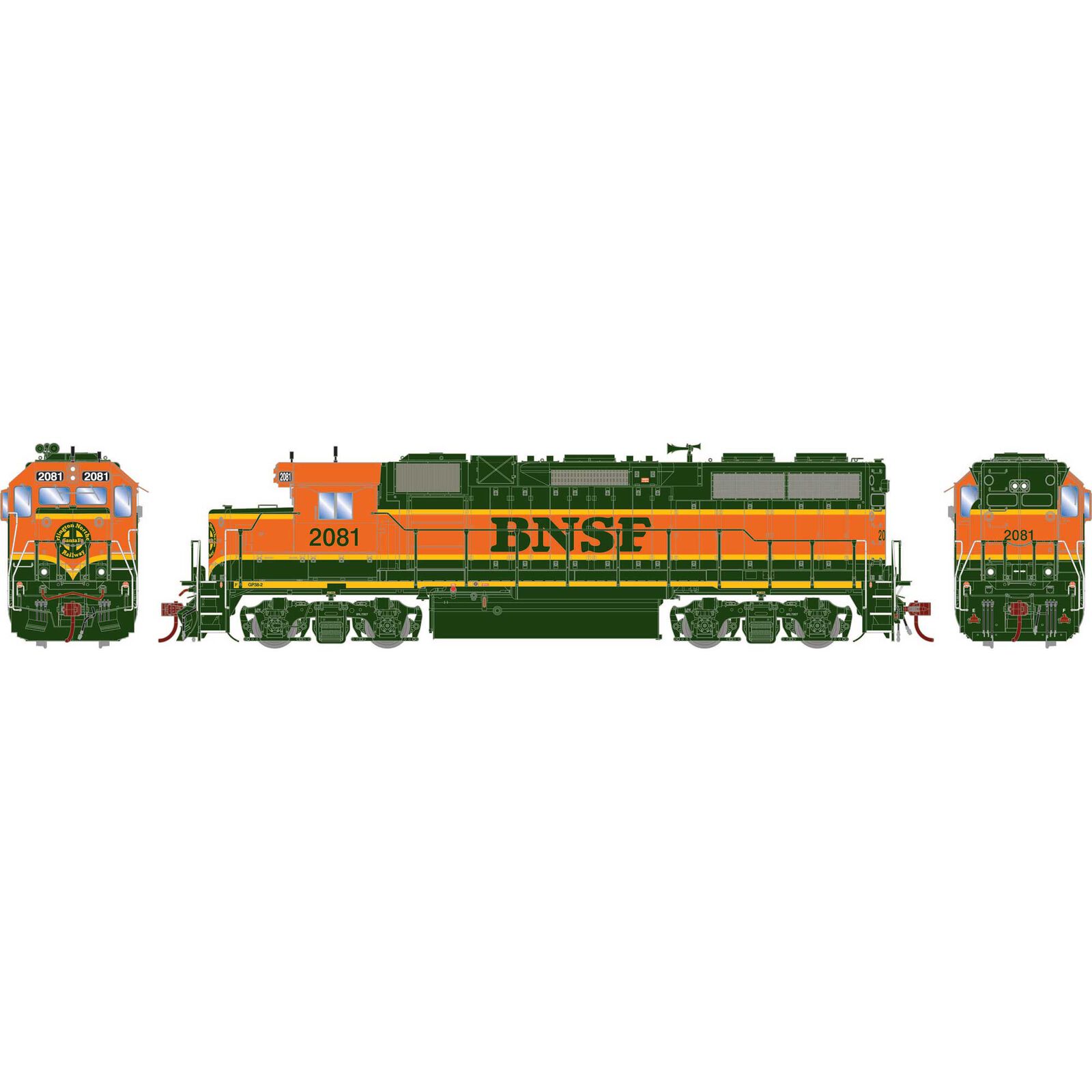 HO GP38-2 Locomotive with DCC & Sound, BNSF #2081