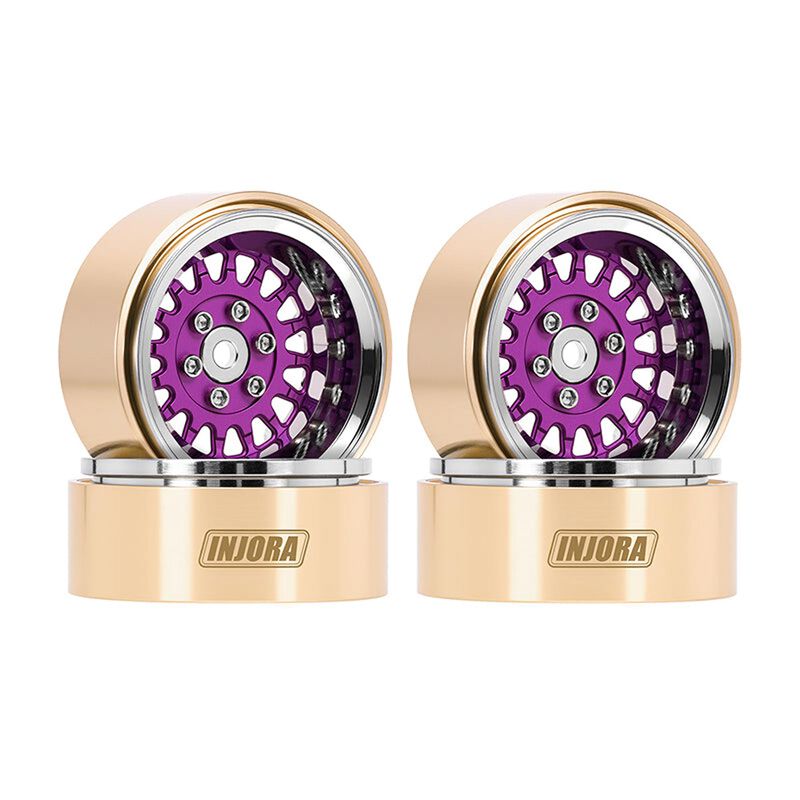 INJORA MW1316 1.3 Brass & Aluminum ModulWheel -4.05mm Offset Beadlock Rock Crawler Wheels, Purple (4)