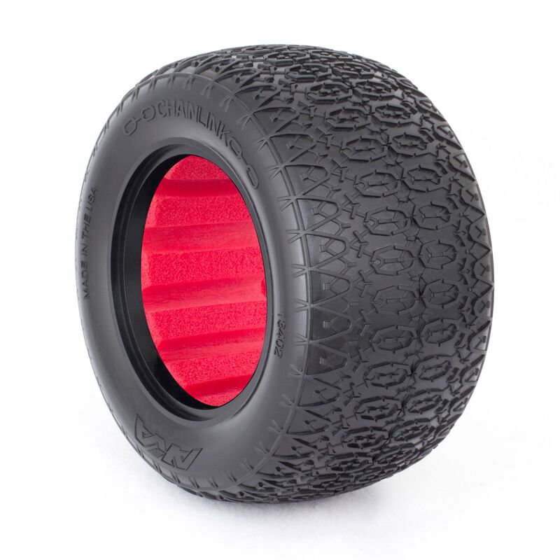 1/10 Chain Link Tires, Super Soft Long Wear, Red Inserts (2): Stadium Truck