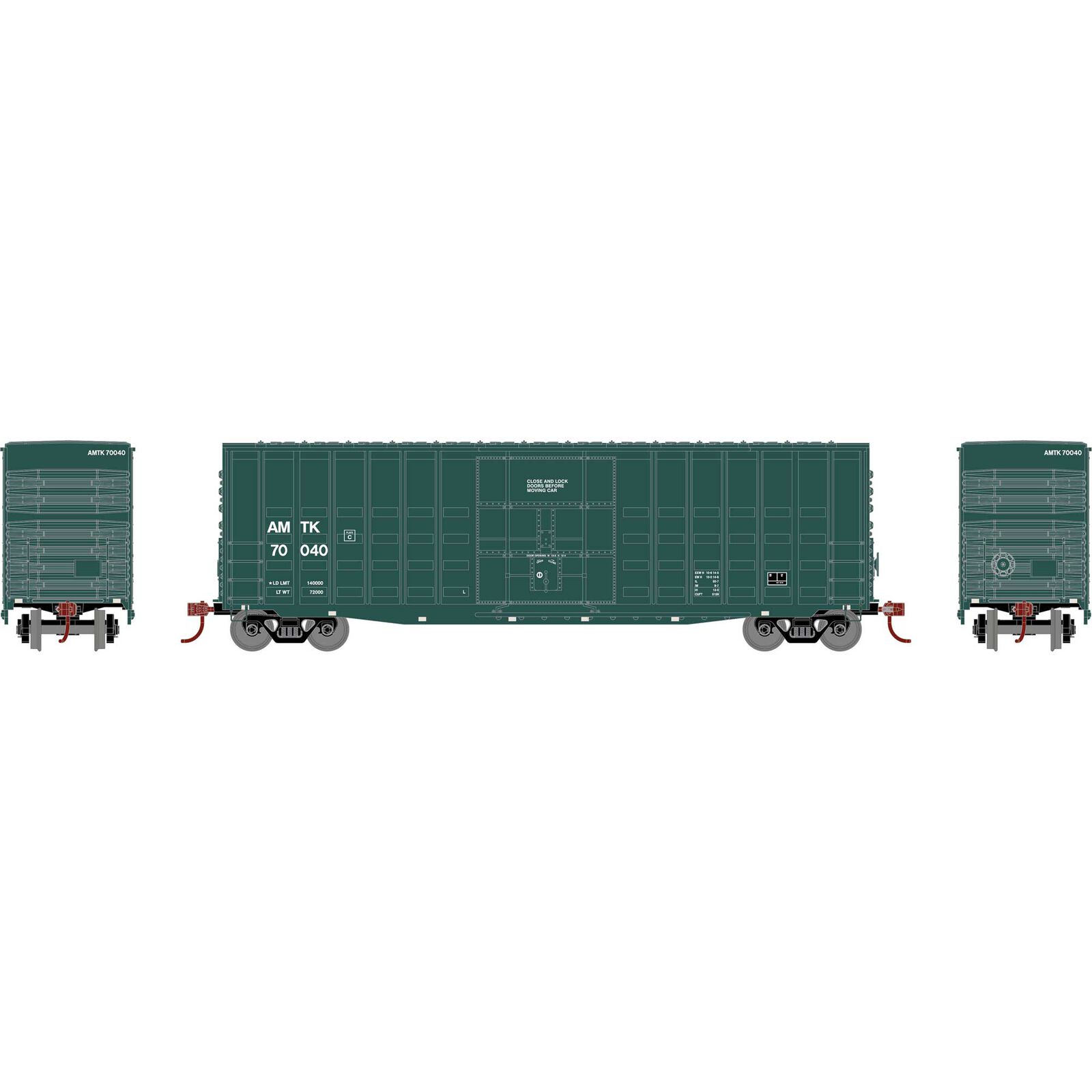 HO RND 50' Waffle High Cube Box Car, Amtrak (Green) #70040