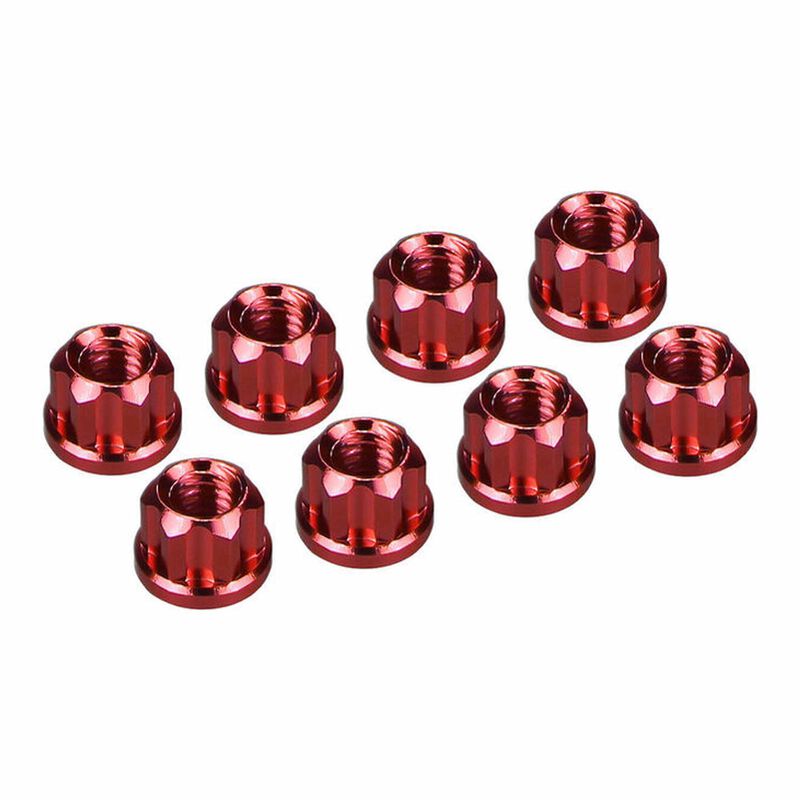 Aluminum M2 Flange Wheel Nuts, 1/30 Axial SCX30, Red