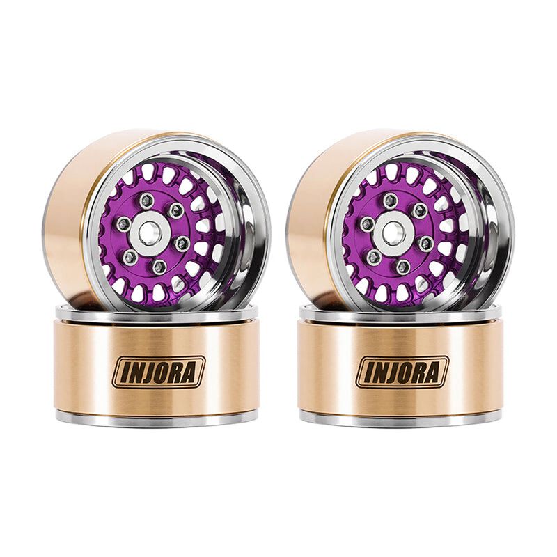 INJORA MW1016 1.0 Brass & Aluminum ModulWheel -4.40mm Offset Beadlock Rock Crawler Wheels, Purple (4)