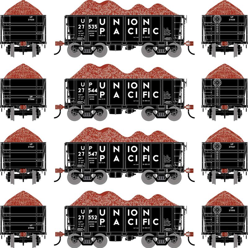 HO 26' PC&F Ore Car Tight-Bottom Low Side with Load, UP #27535/27544/27547/27552 (4) HO 26' PC&F Ore Car Tight-Bottom Low Side with Load, UP #27535/27544/27547/27552 (4)