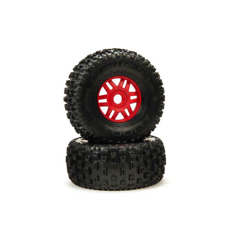 1/8 dBoots Fortress Front/Rear 2.4/3.3 Pre-Mounted Tires, 17mm Hex, Red (2)
