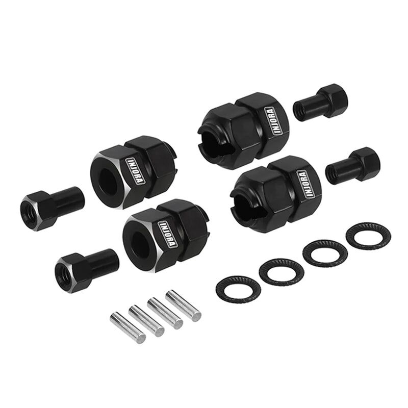 INJORA 9mm Brass Wheel Hexes, Black, 1/18 Traxxas TRX-4M (4)