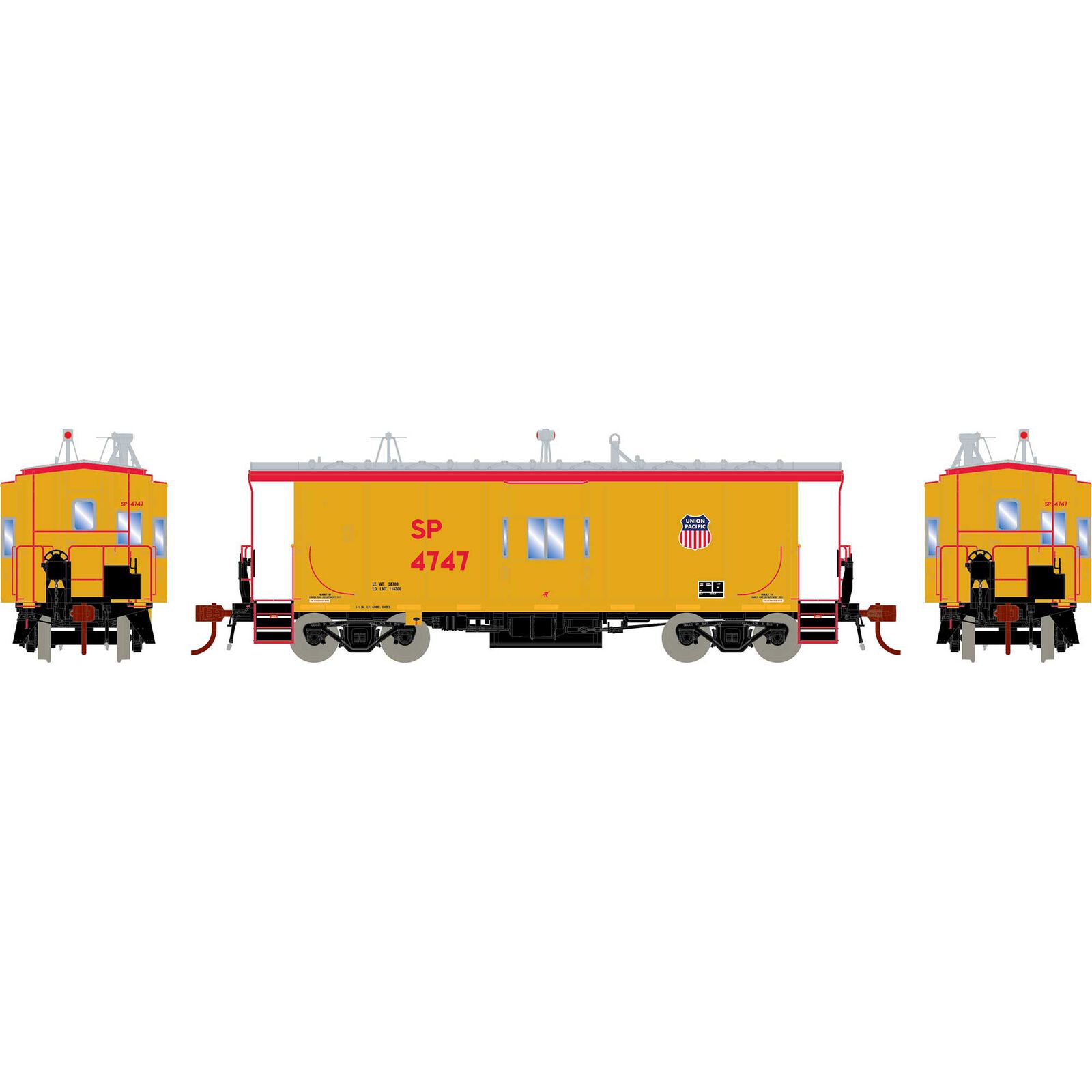 HO Bay Window Caboose with Lights, UP/SP #4747